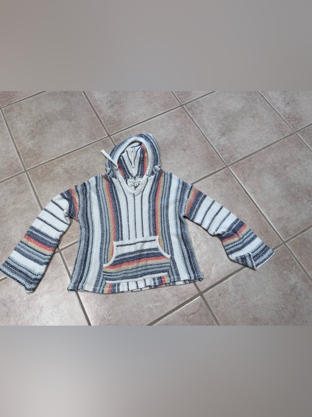 Vintage Havana Striped Pullover Hoodie - White, Gray, Orange & Blue